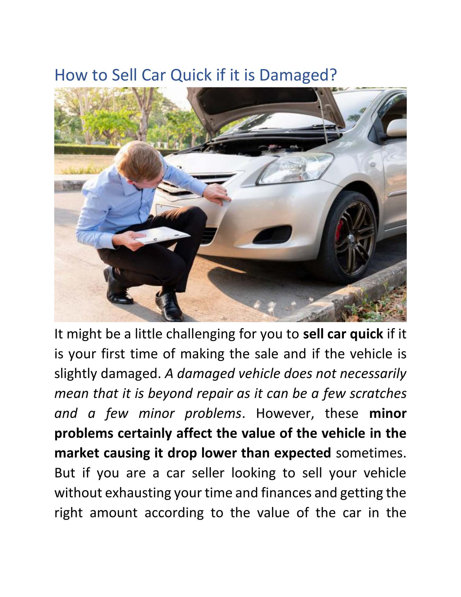 How to Sell Car Quick if it is Damaged